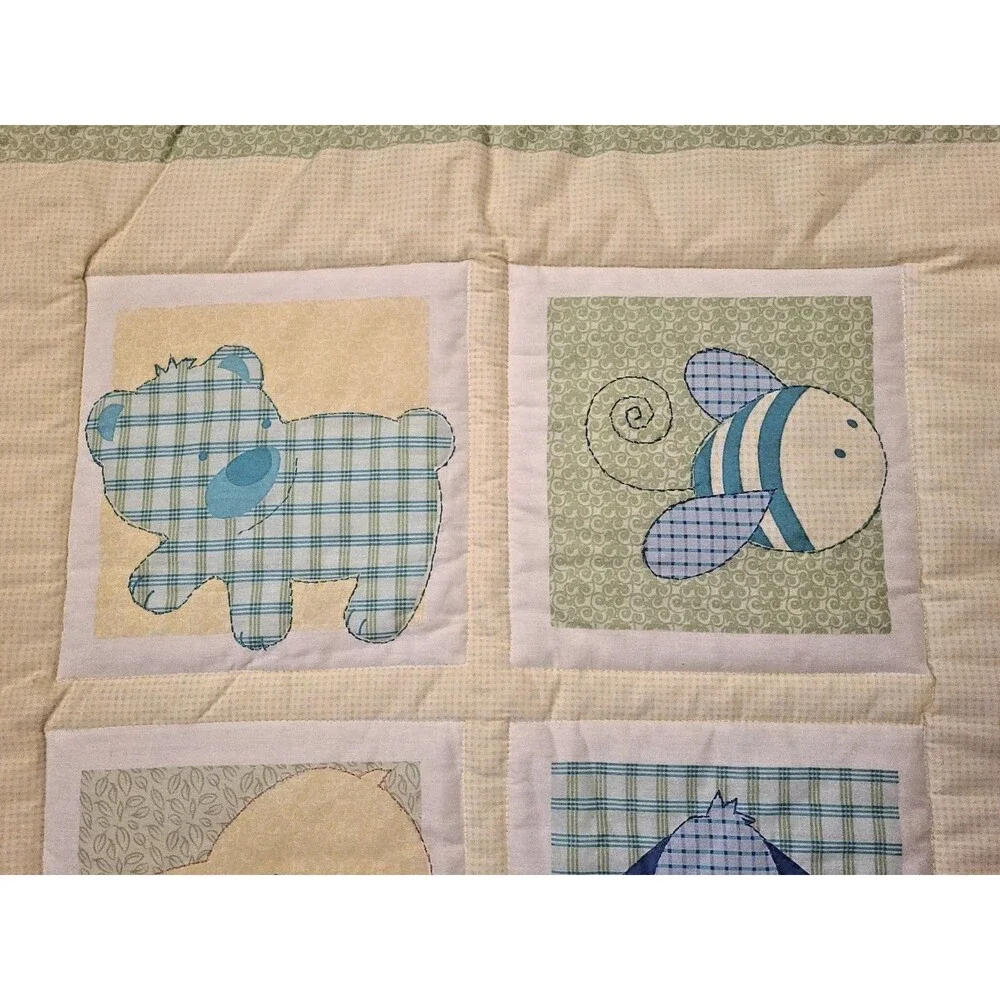 VINTAGE Carters Tykes Baby Blanket Quilt Bee Duck Chick Dog Bunny Squares Ruffle